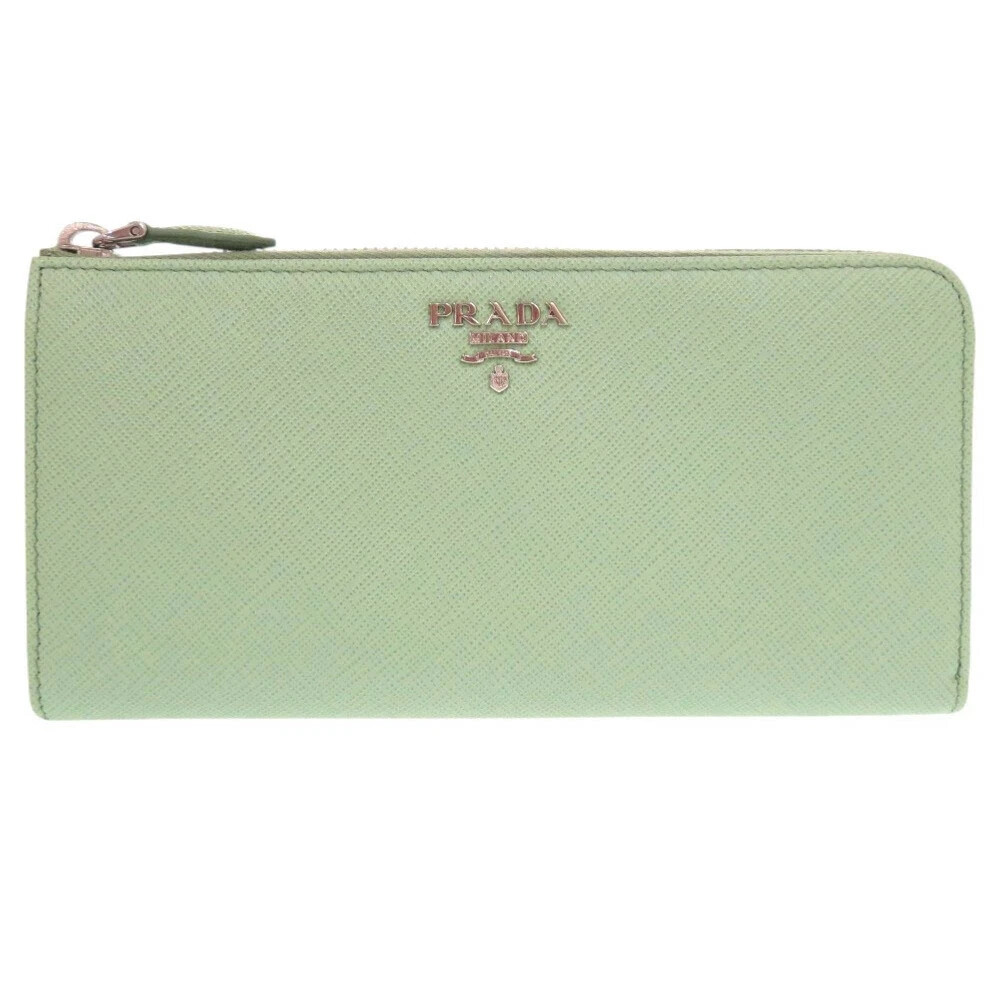 PRADA Saffiano Leather Long Wallet in Green with Silver Hardware Made in Italy Includes Original Box