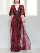 Women's Floral Long Dress Sexy V-neck Skirt Summer Retro Elegant Fashion Retro