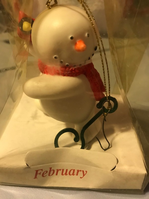 Christmas Ornament ~ Ceramic Snowman ~ 3 inch  ~ February