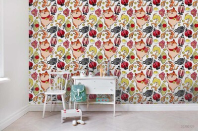 3D Cartoon Cat Fish Color Pattern Self-adhesive Removeable Wallpaper Wall Mural