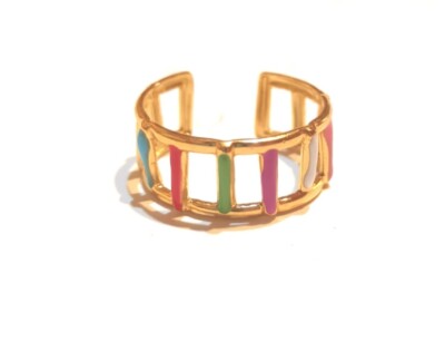 Anillo rallado dorado , baño de oro 18K, con gotas de enamel