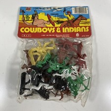 Vintage Sealed Jak Pak Cowboys Indians Hard Plastic Toys 1985 Horses Hong Kong