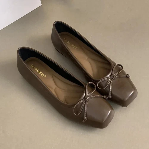 Damen-Ballerinas eckige Zehenpartie Schleife Slipper Freizeit PU-Leder Komfortschuhe - Bild 19 von 34