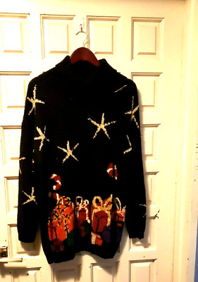 CHRISTMAS Neiman Marcus VINTAGE Size M-L Stars Gifts 80's HOLIDAY WOOL BLEND NEW