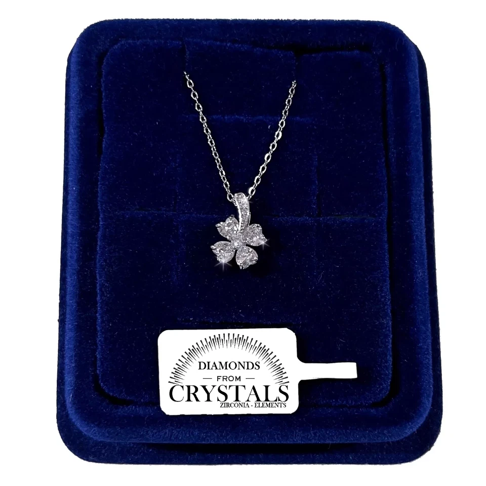 Collana Quadrifoglio Fiore Catenina pl. oro Bianco 18k con Cristalli Zirconi - Immagine 2 di 4