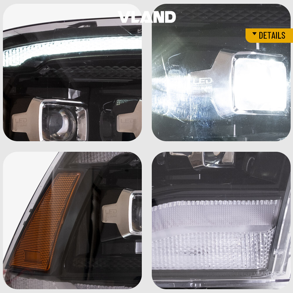 VLAND LED Projector Headlights For 2009-2018 Dodge RAM 1500 2500 3500 Blue DRL
