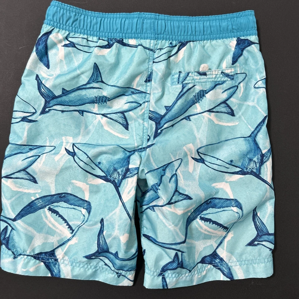 Boys Swim Trunks Size Large 10/12 Aqua Blue Shark Pattern Drawstring Lining - Image 2 of 4