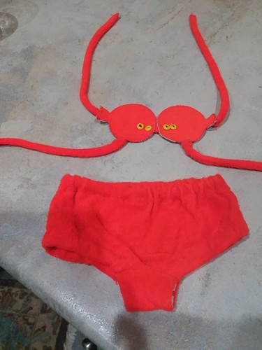 HANDMADE TODDLER GIRLS 2T 24 Inch Doll orange fish  SWIMSUIT BIKINI