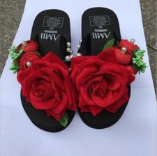 Womens Flower Platform Sandals Flip Flops Wedge Heel Summer Beach Slippers Shoes