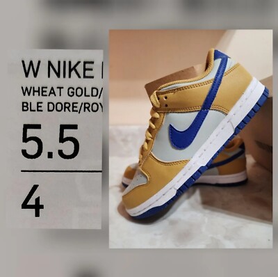 Women's Size 5.5 NIB Nike Dunk Low Next Nature Shoes Gold Royal