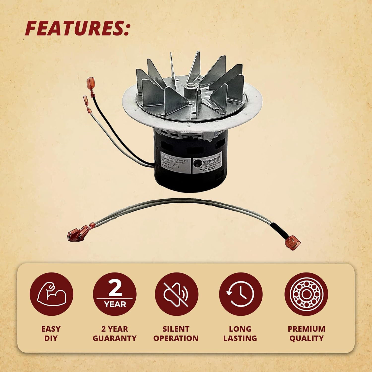 US Stove Vogelzang Ashley Combustion Blower Exhaust Fan Motor Upgrade, Fits USSC