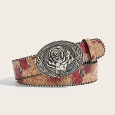Ceinture Motif Floral Femme, Boucle, Taille 3.8cm, Western Rétro