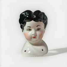 China Doll Head 3 Curly Dark Hair Rosy Cheeks
