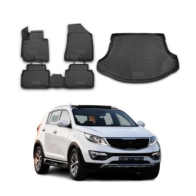 OMAC Floor Mats Cargo Liner Set for Kia Sportage 2010-2016 Black 5 Pcs