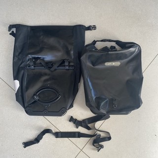 2 black waterproof Ortlieb Classic back roller panniers