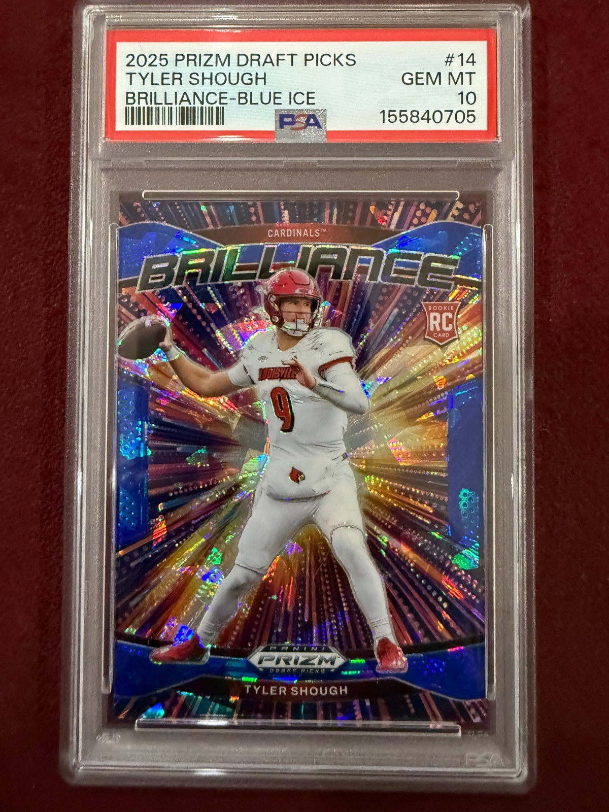 Tyler Shough 2025 Prizm Draft Picks Blue Ice Rookie Card 24/149 PSA 10 POP 1