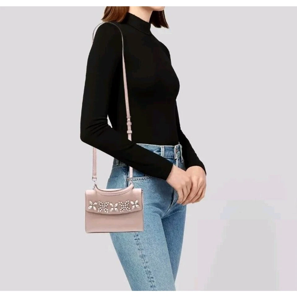 Bandolera Michael Michael Kors Ava Extra Pequeña Cuero Adornado con Cristal Rosa Foto 3 de 4