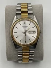 Rare Seiko Quartz 7N43-8110 Day Date Silver Dial Two Tone Vintage Watch Men