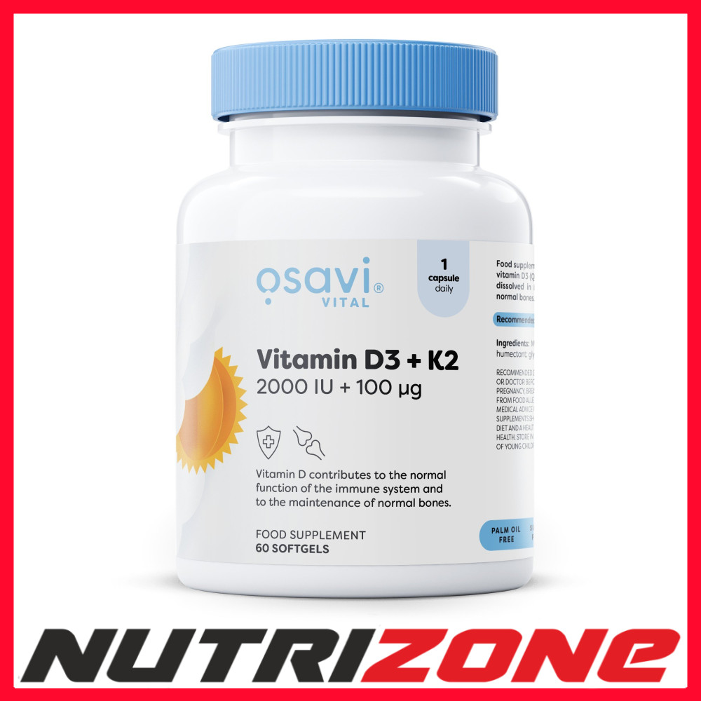 Osavi Vitamin D3 2000IU + K2 100mcg Immune Health Bones Support- 60 softgels