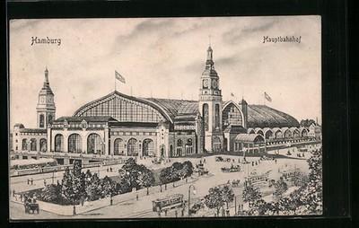 Hamburg-St.Georg, Hauptbahnhof mit Strassenbahn, Ansichtskarte 1907 
