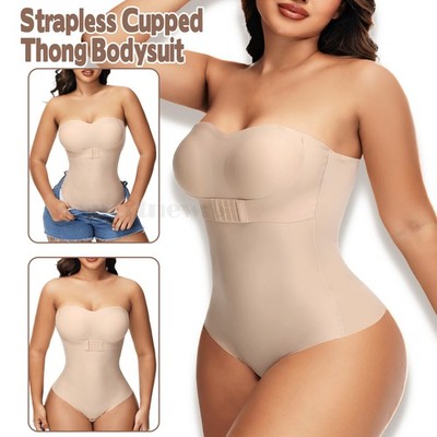 Women Tummy Control Strapless Bra Shapewear Bodysuit Slim Thong Body Shaper Faja