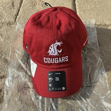 Gorra gorra Washington State Cougars espalda a presión para hombre M/L grande roja fútbol Nike Club