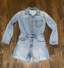 ZARA Long Sleeve Denim Shorts Romper XS Jean Shorts