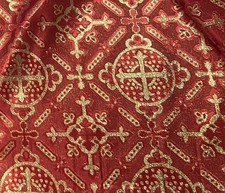 Red Gold Church Floral Cross Metallic Brocade Fabric 60 Sold By The Yard