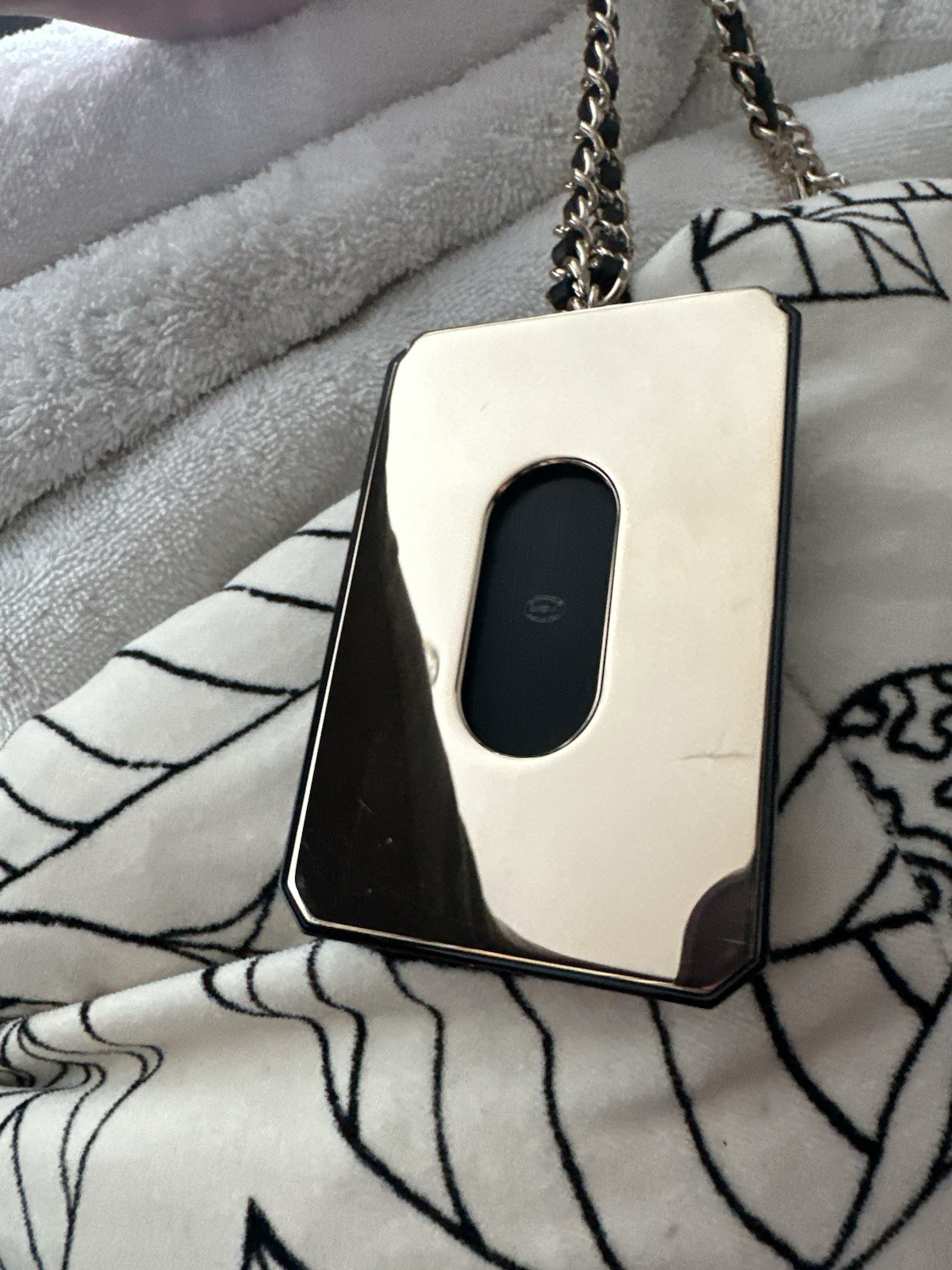 CHANEL Black Gold Rectangular Enamel Card Pendant Necklace 2021 Runway Collector thumbnail 2