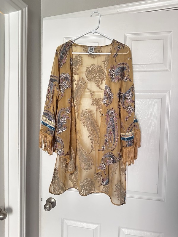 Ivy Jane 70s Vibe Retro Paisley Kimono Duster Fringe Bell Sleeve M/L