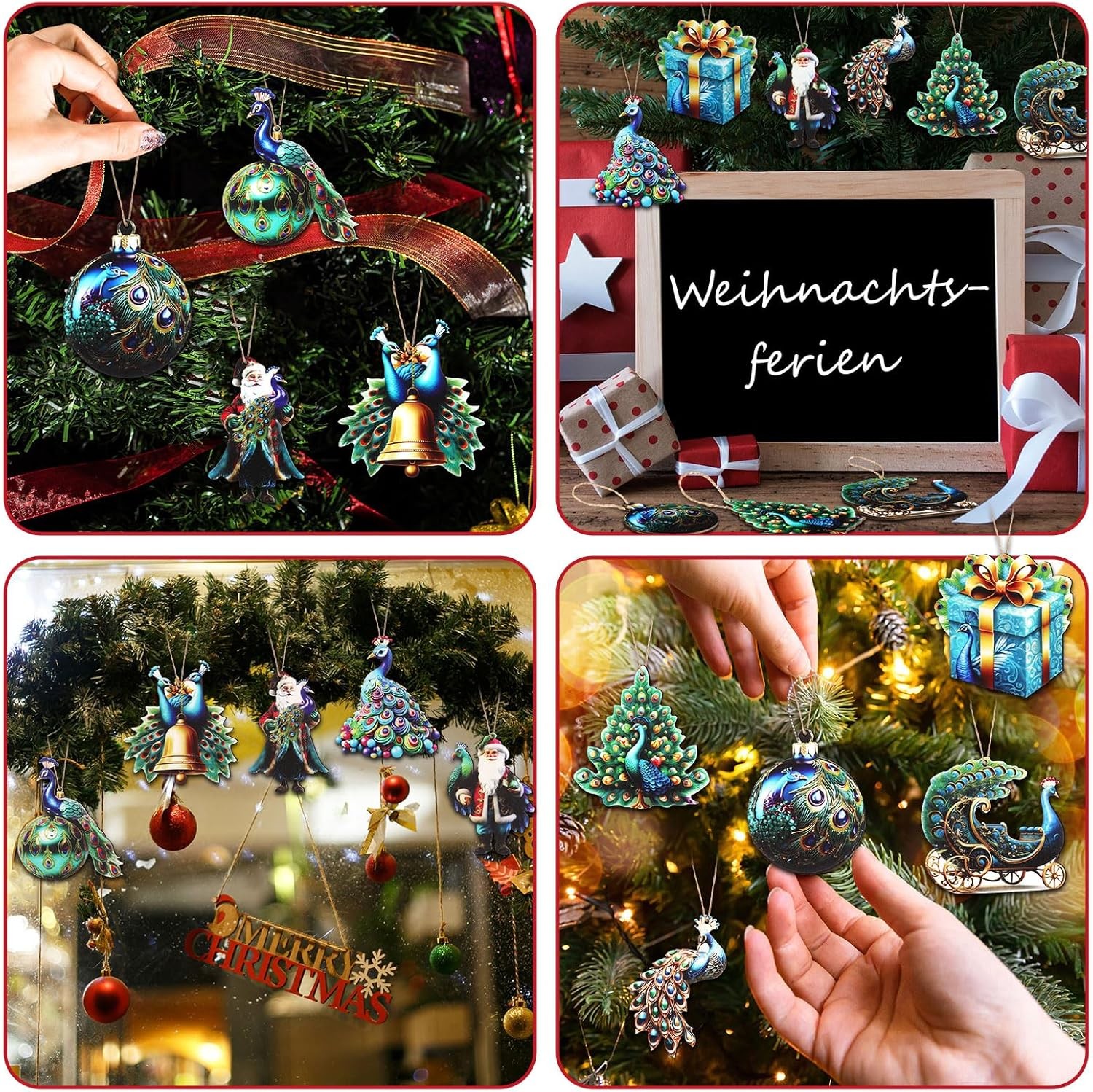 Barydat 30 Pcs Christmas Peacock Ornaments for Christmas Tree Ornament Hanging V