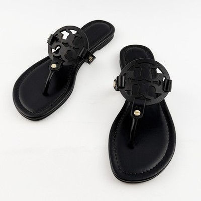 Tory Burch Women's Miller Sandals Leather Perfect Black Thin Bottom Shoes US7-10