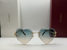 Cartier CT0092o BiG C Diamond Cut Heart Shaped Green  Brown Lens Sunglasses