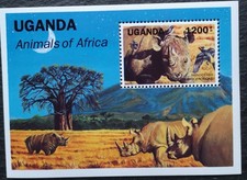 Uganda 1991 Nashorn Block Mi 149** (1532)