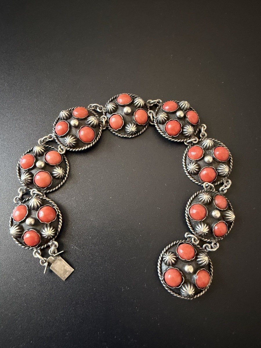 Antique 800 silver natural Mediterranean coral bracelet. View 3