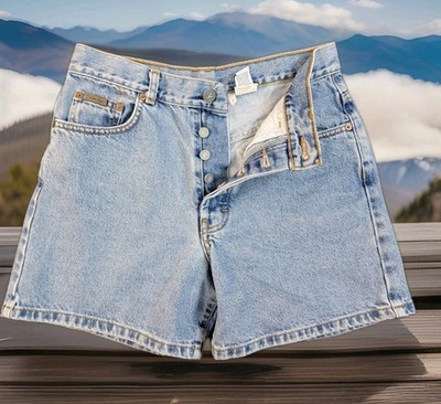 Calvin Klein Womens Denim Shorts High Rise Easy Button Fly Size 7 28'' Waist VTG 