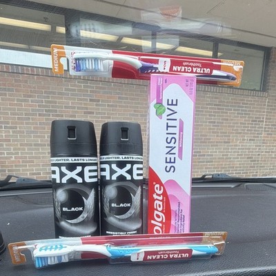 AXE Black Body Spray 2pk + Colgate Sensitive Toothpaste + 2 Toothbrushes