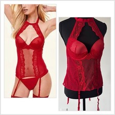 Adore Me Bustier Lingerie Boudoir Red Size 36B Burlesque Romantic Corset NWT