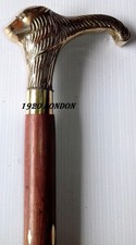 Solid Brass Lion Head Wooden Walking Stick 3 Piece Handcrafted Mens Cane