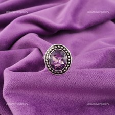 925 Silver Crown Chakra Faceted Natural Amethyst Statement Sister Ring Jewelry