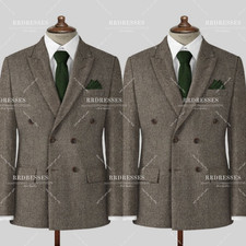Tweed Classic Men's Suit Formal Jacket Tuxedo Offical Workwear 2Pcs Regular Fit