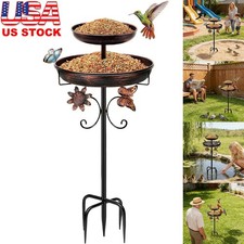 Outdoor Garden Metal Bird Bath Feeder Antique Double Birdbaths Bowl with 5 Stake