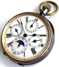 Orologio da tasca antico canna di fucile calendario fasi lunari leva svizzera vintage