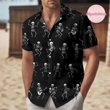 Halloween Skeleton Button Shirt Skeleton Dancing Hawaiian Shirt Skeleton Button