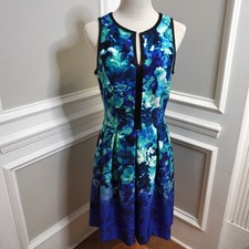 VINCE CAMUTO Women's Sleeveless, Blue & Black Floral Print Dress Size 2