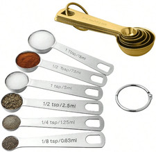 Stainless Steel Golden Measuring Spoons Set Teaspoon Tablespoon Scoop Silver 6pc