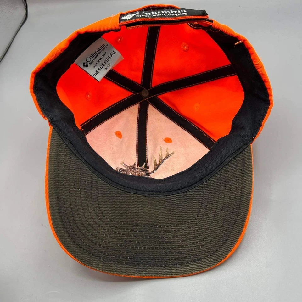 Vintage Deer Hunting Hat Men Orange Embroidered Columbia Strap Back Cap - Image 3 of 4