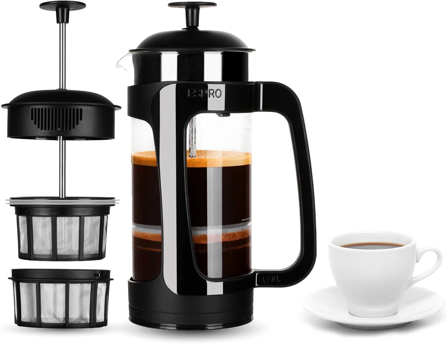 ESPRO - P3 French Press - Double Micro-Filtered Coffee and Tea 32 oz, Black