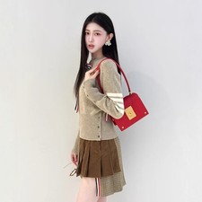 Thom Browne Womens New Knitted Pullover Sweater Woolen Plaid Pleated Skirt