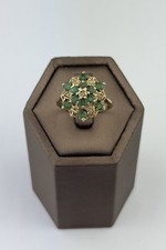 Emerald And Diamond 9ct Gold Ring , Vintage And Hallmarked